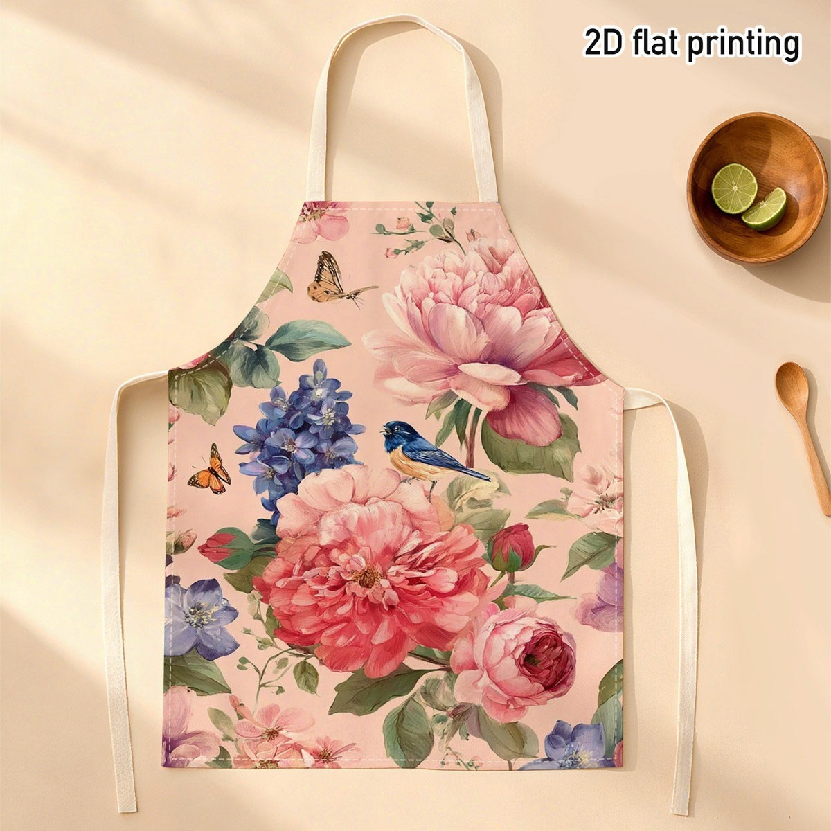 Kitchen Baking Area Ideas - Delantal de lino con diseño floral